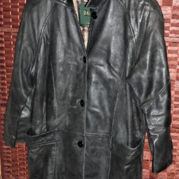 CTS1 - Woman's  LEATHER JACKET Large Black Woman's Coat Leather Trench Coat - Picture 5 of 8